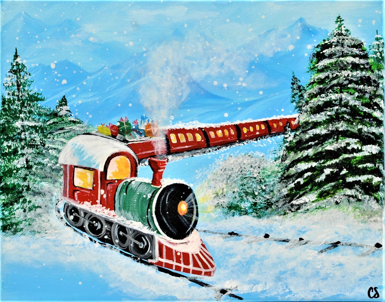 Christmas Paint Kit - The Winter Express Acrylic Painting Kit & Video Lesson, Art Gift Set, Christmas DIY, Beginner Painting, Paint At Home